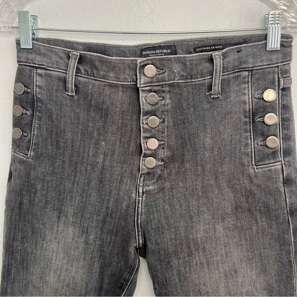 Banana Republic Jeans Womens 28 Gray Button Fly High Rise Slim Stretch Denim - Picture 2 of 8